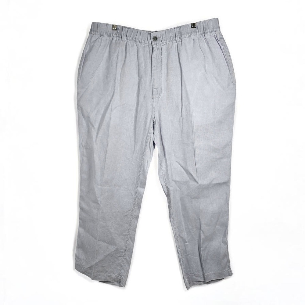 Caribbean Mens 100% Linen Pants 40x32 Light Blue‎ Grey Elastic Waist Drawstring